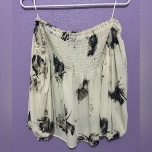 Women's Express Strapless Cold Shoulder Puff Sleeves Cream Black Floral small